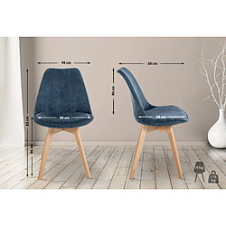 Decoshop26 Lot de 4 chaises de salle à manger style scandinave en velours côtelé bleu foncé CDS10391