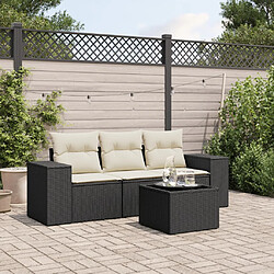 vidaXL Salon de jardin 4 pcs avec coussins noir résine tressée 