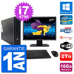 PC HP 600 G1 SFF Ecran 27" Intel i7-4790 RAM 16Go Disque Dur 2To Windows 10 Wifi - Occasion