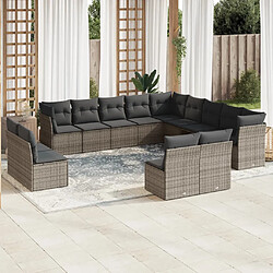 vidaXL Salon de jardin avec coussins 13 pcs gris résine tressée