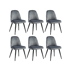 Avis Vente-Unique Lot de 6 chaises en velours et métal noir - Gris - ELEANA