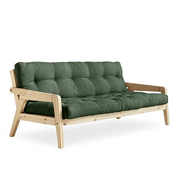 Inside 75 Canapé convertible futon GRAB pin naturel coloris vert olive couchage 130 cm.