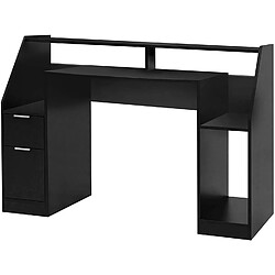 Helloshop26 Bureau informatique multi rangements 123 cm MDF design moderne d'ordinateur PC table d'étude noir 01_0001108