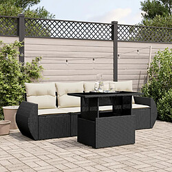 vidaXL Salon de jardin 5 pcs avec coussins noir résine tressée 