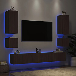 Maison Chic Lot de 6 Meuble TV muraux, Banc TV avec lumières LED pour salon, Meuble de rangement chêne marron -GKD24837 pas cher