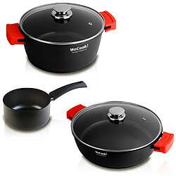 Batterie de cuisine à induction 3 pièces en aluminium anti-adhésif sans PFOA, , Noir, Wecook, Ecostone