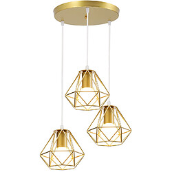 Stoex Plafonnier Rétro À 3 Lumières Suspension Luminaire D'Intérieur Vintage Or Suspension Lustre Fer Métallique , Pour Bureau, Salle À Manger 