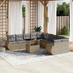 vidaXL Salon de jardin 11 pcs avec coussins beige résine tressée