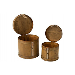 Dansmamaison Set De 2 Coffre Rond Bois Beige