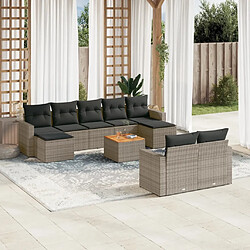 vidaXL Salon de jardin avec coussins 10 pcs gris résine tressée 