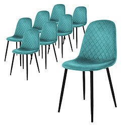 ML-Design Lot de 8 chaises de salle à manger pétrole velours avec dossier pieds en noir 