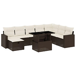 vidaXL Salon de jardin avec coussins 9 pcs marron résine tressée