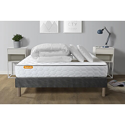 Septnuits Pack Memo 160 x 200 cm GRIS Pack matelas Memo + sommier gris 160x200 + 2 oreillers mémoire de forme