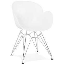 Alterego Chaise moderne 'UNAMI' blanche en matière plastique avec pieds en métal chromé