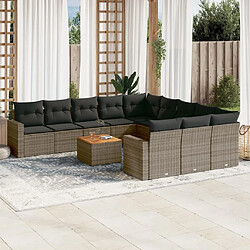 vidaXL Salon de jardin avec coussins 12 pcs gris résine tressée