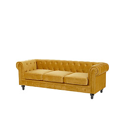 Acheter Beliani Canapé 3 places en velours jaune moutarde CHESTERFIELD