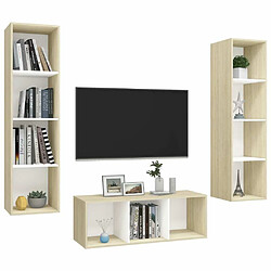 Avis Maison Chic Ensemble de meubles TV 3 pcs pour salon - Blanc et chêne sonoma Aggloméré -MN24902