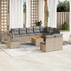 vidaXL Salon de jardin et coussins 11 pcs mélange beige résine tressée 