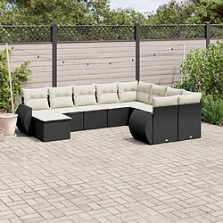 vidaXL Salon de jardin 10 pcs avec coussins noir résine tressée 