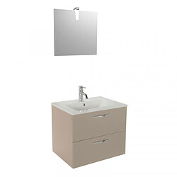 Dansmamaison Ensemble meuble de salle de bain suspendu 2 tiroirs 60 cm Taupe + miroir + colonne- KUNDO