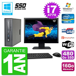 PC HP EliteDesk 800 G1 SFF Ecran 19" i7-4770 16Go SSD 480Go Graveur DVD Wifi W7 - Occasion