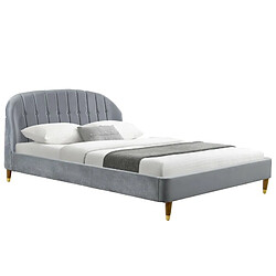 Meubler Design Lit Velours Design Cadre De Lit Mia - Velours Gris - 140x190