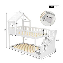 LBF Lit enfant cabane dans les arbres, entrer et sortir du lit, lit double, lit enfant en forme de maison, armoire échelle, lit maison en bois de pin pour enfants, 90x200cm, sans matelas, blanc