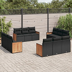 vidaXL Salon de jardin 12 pcs avec coussins noir résine tressée 