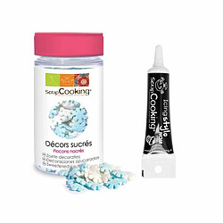 Scrapcooking Décors sucrés flocons nacrés 50 g + Stylo de glaçage noir 