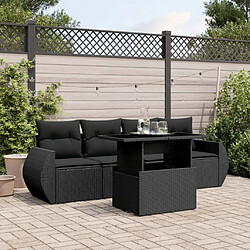 vidaXL Salon de jardin 5 pcs avec coussins noir résine tressée 