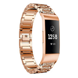 Wewoo Bracelet pour montre connectée en acier inoxydable serti de diamants Fitbit Charge 3 or rose 