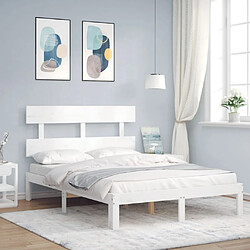 Maison Chic Cadre/structure de lit avec tête de lit pour adulte - Lit Moderne Chambre blanc 140x190 cm bois massif -MN40688