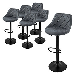 ML-Design Lot 6 tabourets de bar rembourrées en simili anthracite hauteur réglable 62-82cm 