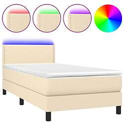 Sommier à lattes LED,Cadre à lattes de lit avec matelas pour Adulte Crème 90x190 cm Tissu -MN51719