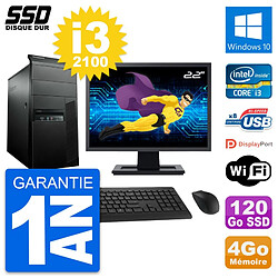 PC Tour Lenovo M91p Ecran 22" Intel i3-2100 RAM 4Go SSD 120Go Windows 10 Wifi · Occasion 