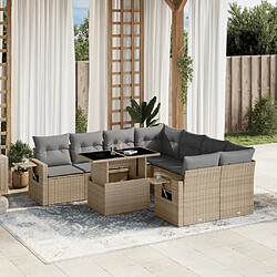 vidaXL Salon de jardin avec coussins 9 pcs beige résine tressée