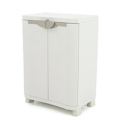 Pegane Armoire basse 2 portes intérieur/extérieur coloris beige - Longueur 70 x Profondeur 45 x Hauteur 100 cm