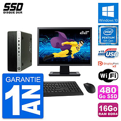 PC HP ProDesk 600 G3 SFF Ecran 22" G4400 RAM 16Go SSD 480Go Windows 10 Wifi - Occasion