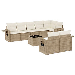 vidaXL Salon de jardin avec coussins 9 pcs beige résine tressée