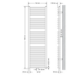 LuxeBath Radiateur Sèche-Serviettes Sahara pour Salle de Bain - 750 x 1800 mm - Anthracite - Courbé