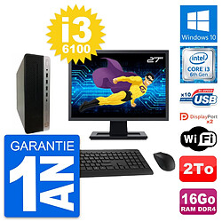 PC HP 600 G3 SFF Ecran 27" Intel i3-6100 RAM 16Go Disque Dur 2To Windows 10 Wifi - Occasion