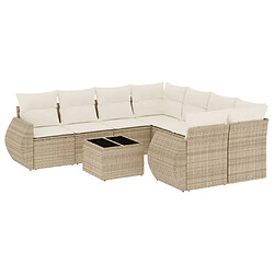 vidaXL Salon de jardin avec coussins 9 pcs beige résine tressée