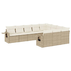 vidaXL Salon de jardin avec coussins 10 pcs beige résine tressée