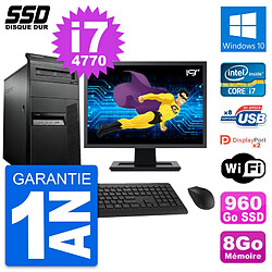 PC Tour Lenovo M93p Ecran 19" Intel i7-4770 RAM 8Go SSD 960Go Windows 10 Wifi - Occasion