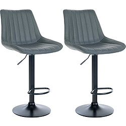 Decoshop26 Lot de 2 tabourets de bar réglable en hauteur pivotant à 360° assise en PVC gris couture verticale pied métal noir 10_0004422 