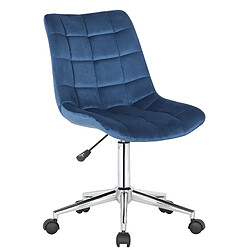 Decoshop26 Chaise de bureau en velours bleu sur roulettes design moderne hauteur réglable BUR10593