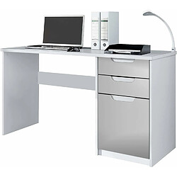 Mpc Bureau Avec 2 Tiroirs Et D’une Porte Blanc Mat Et Gris Clair Satiné Mat (129 X 76 X 60 Cm) 