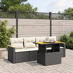 vidaXL Salon de jardin 5 pcs avec coussins noir résine tressée 