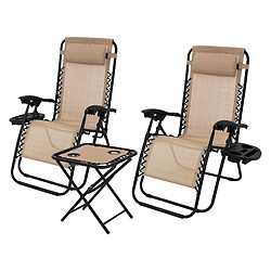 ML-Design Set 2x chaise longue avec table et appui-tête+porte-boisson bain de soleil taupe 