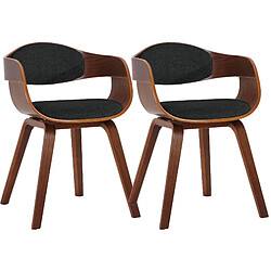 Decoshop26 Lot de 2 chaises de salle à manger design retro structure en bois couleur noyer assise en tissu noir 10_0001729 